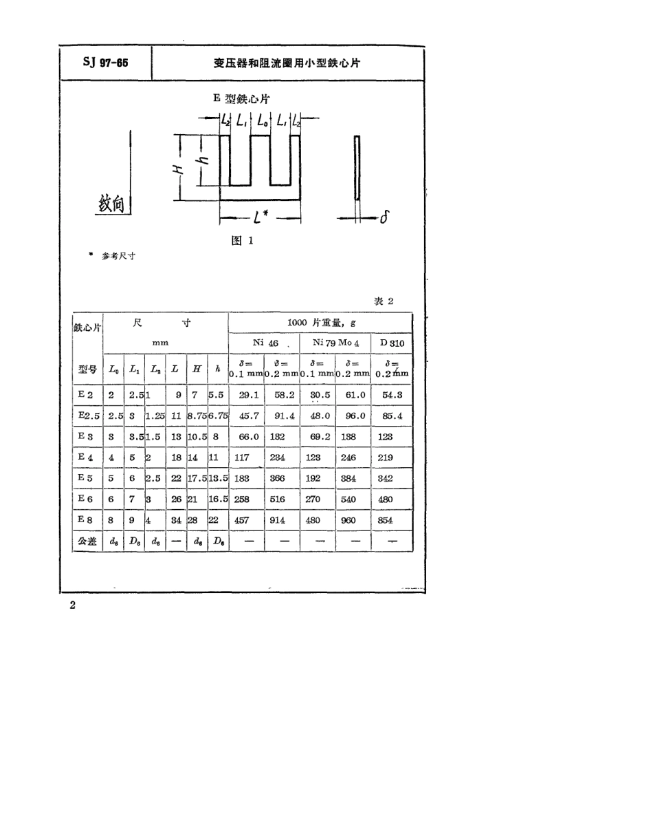 【电子行业军用标准】SJ 97-1965 变压器和阻流圈用小型铁芯片.pdf_第2页