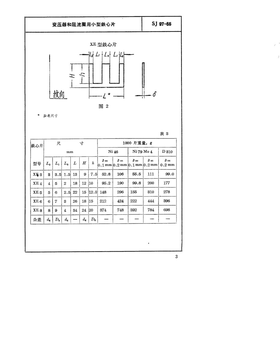 【电子行业军用标准】SJ 97-1965 变压器和阻流圈用小型铁芯片.pdf_第3页