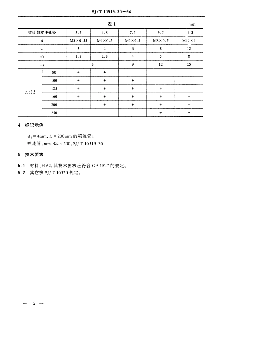 【电子行业军用标准】SJT 10519.30-1994 塑料注射模零件 喷流管.pdf_第2页