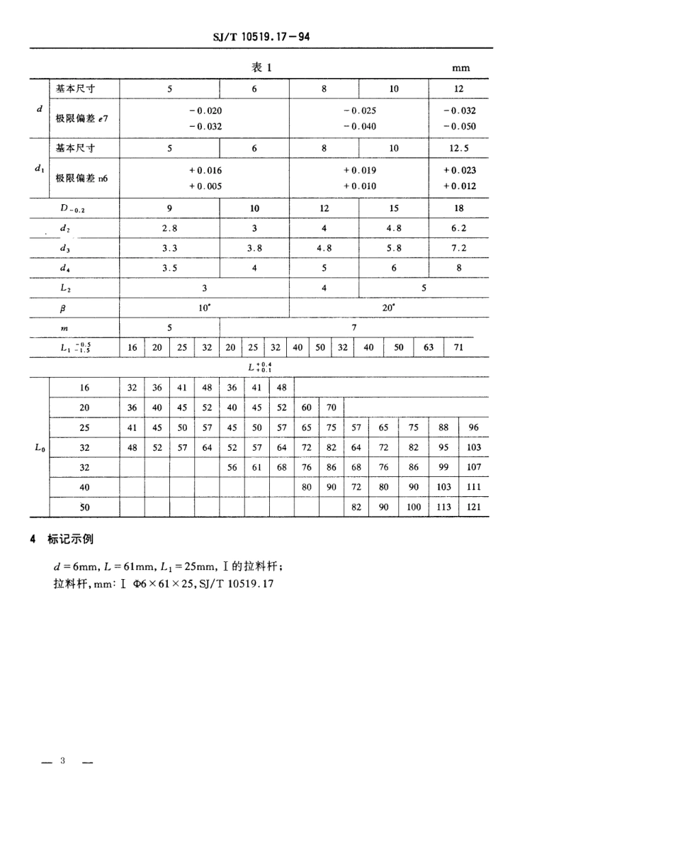 【电子行业军用标准】SJT 10519.17-1994 塑料注射模零件 拉料杆.pdf_第3页