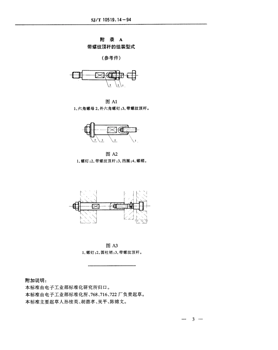 【电子行业军用标准】SJT 10519.14-1994 塑料注射模零件 带螺纹顶杆.pdf_第3页