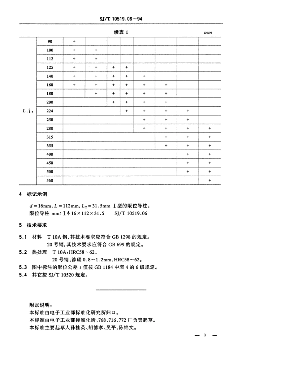 【电子行业军用标准】SJT 10519.6-1994 塑料注射模零件 限位导柱.pdf_第3页