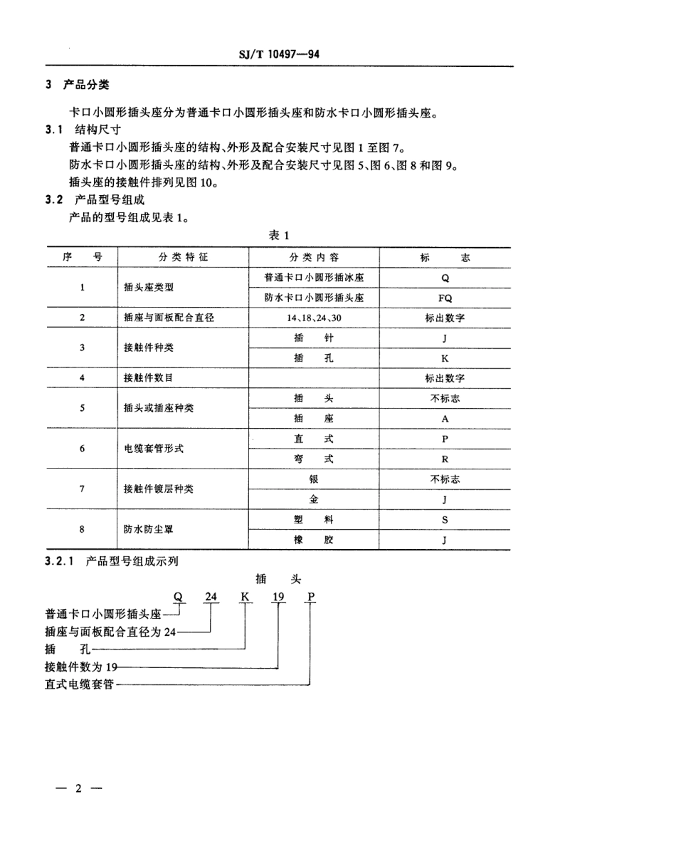 【电子行业军用标准】SJT 10497-1994 卡口小圆形插头座.pdf_第3页