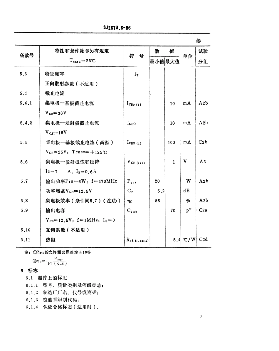SJ 2673.6-1986 电子元器件详细规范 3DA316型470MHz管壳额定的低电压双极型功率晶体管.pdf_第3页