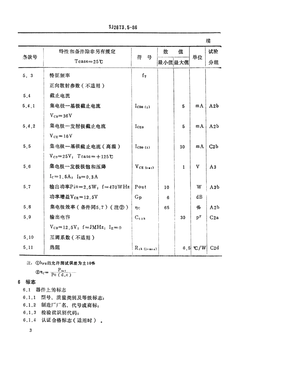 SJ 2673.5-1986 电子元器件详细规范 3DA315型470MHz管壳额定的低电压双极型功率晶体管.pdf_第3页
