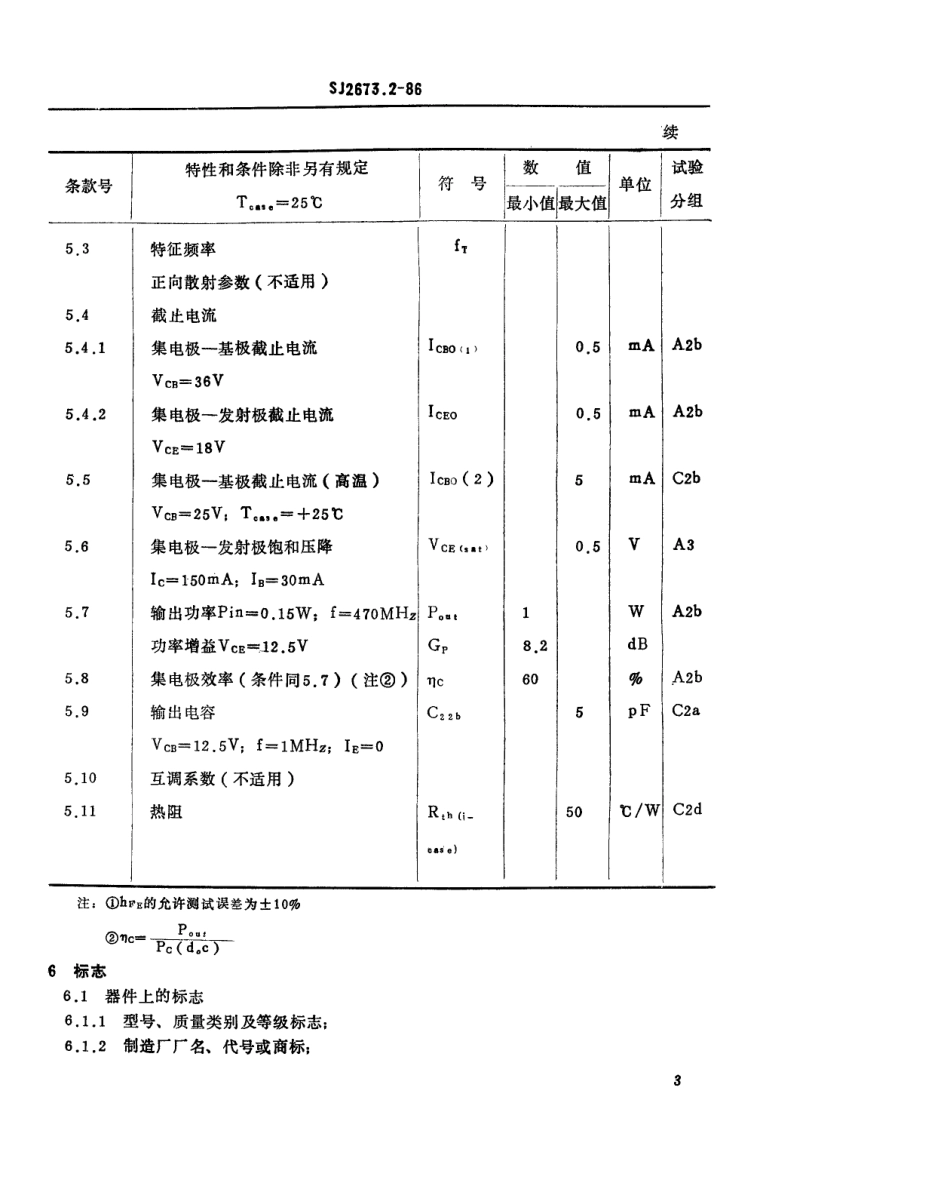 SJ 2673.2-1986 电子元器件详细规范 3DA312型470MHz管壳额定的低电压双极型功率晶体管.pdf_第3页