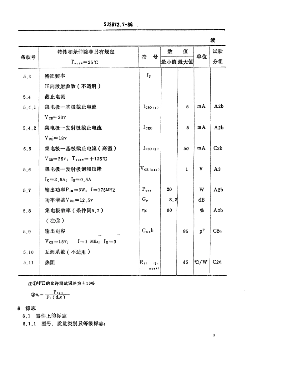 SJ 2672.7-1986 电子元器件详细规范 3DA307型175MHz管壳额定的低电压双极型功率晶体管.pdf_第3页