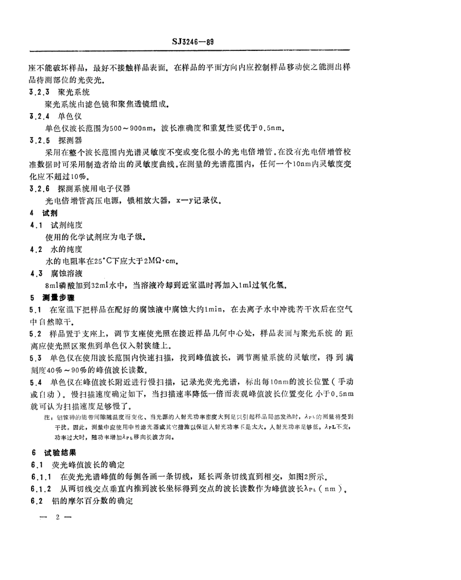 【电子行业军用标准】SJ 3246-1989 铝镓砷(ALxGa1-xAs)材料中铝组分的光荧光测试方法.pdf_第2页