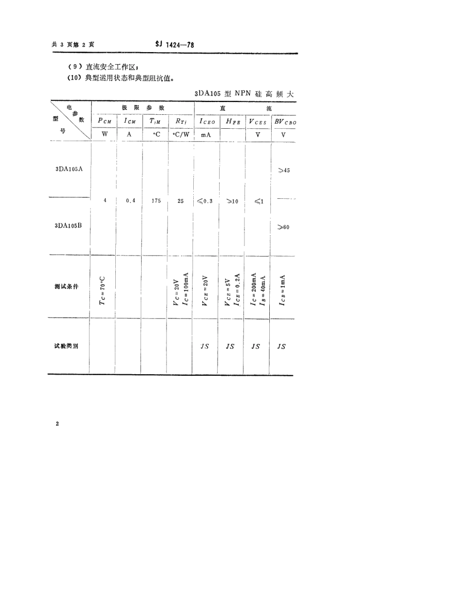 【电子行业军用标准】SJ 1424-1978 3DA105型NPN硅高频大功率三极管.pdf.pdf_第2页