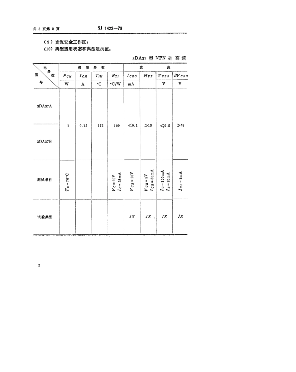 【电子行业军用标准】SJ 1422-1978 3DA37型NPN硅高频大功率三极管.pdf.pdf_第2页
