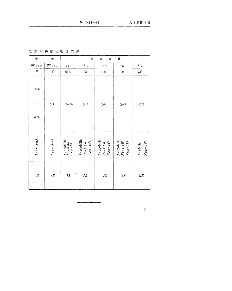 【电子行业军用标准】SJ 1421-1978 3DA22型NPN硅高频大功率三极管.pdf.pdf_第3页