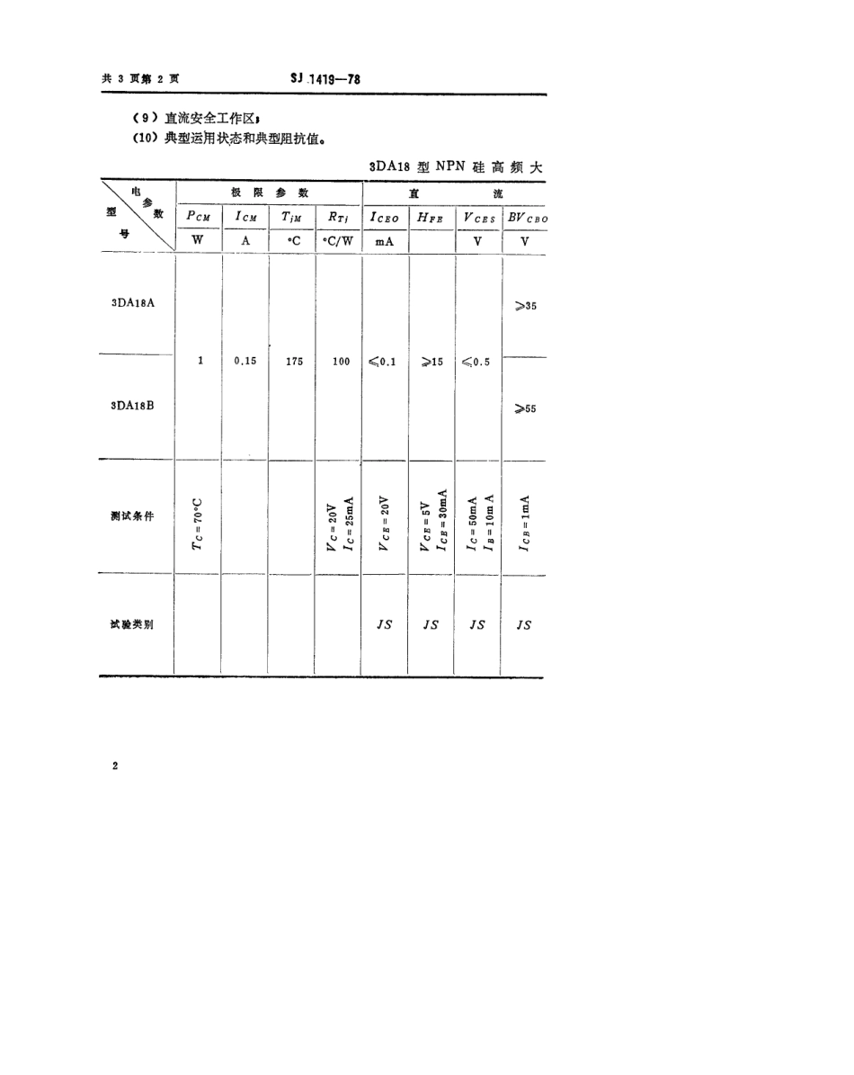 【电子行业军用标准】SJ 1419-1978 3DA18型NPN硅高频大功率三极管.pdf.pdf_第2页
