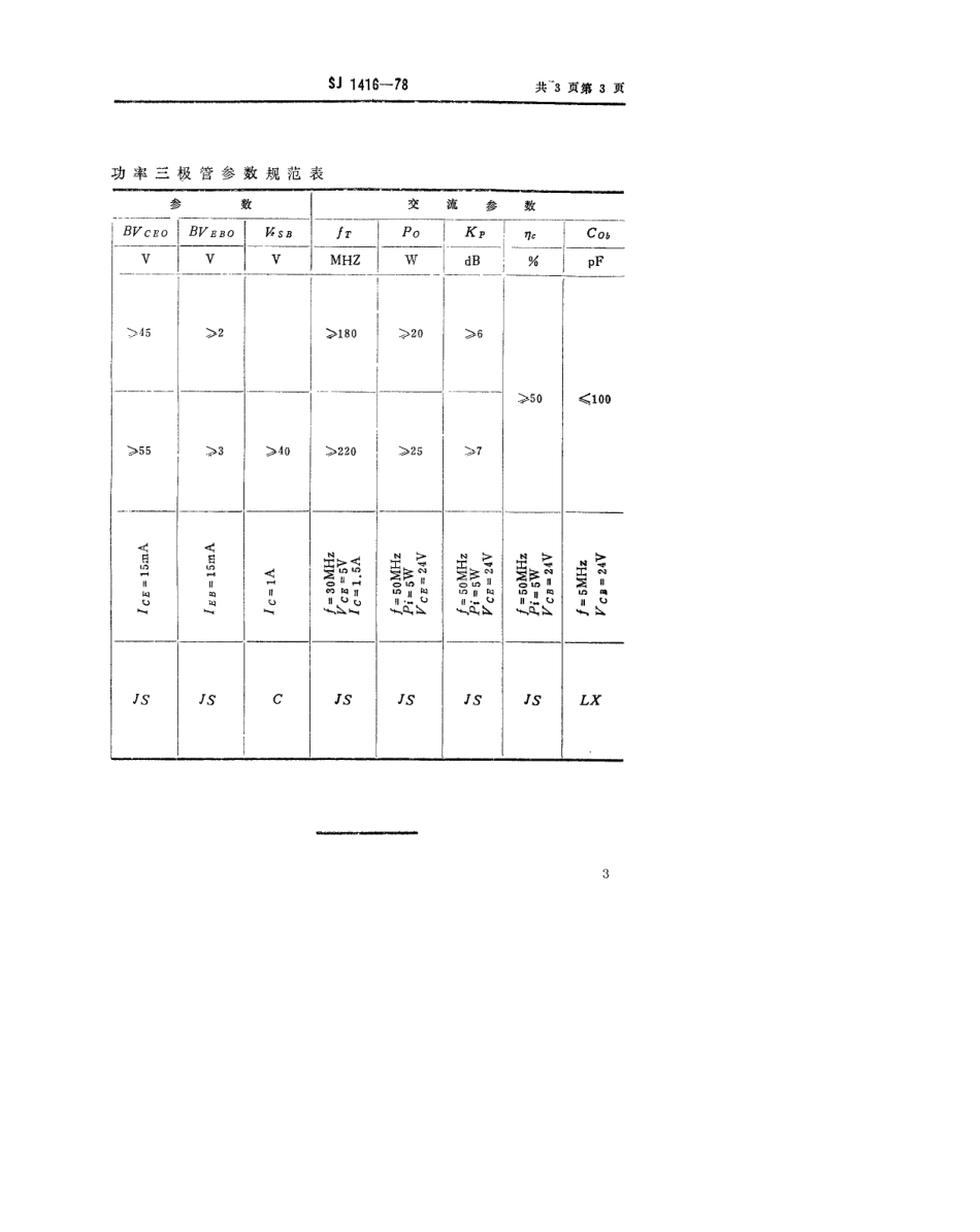 【电子行业军用标准】SJ 1416-1978 3DA100型NPN硅高频大功率三极管.pdf.pdf_第3页