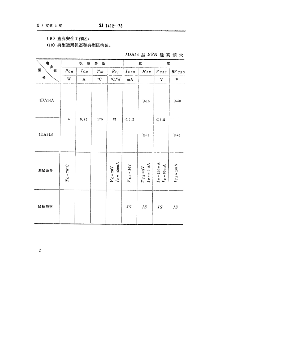 【电子行业军用标准】SJ 1412-1978 3DA14型NPN硅高频大功率三极管.pdf.pdf_第2页