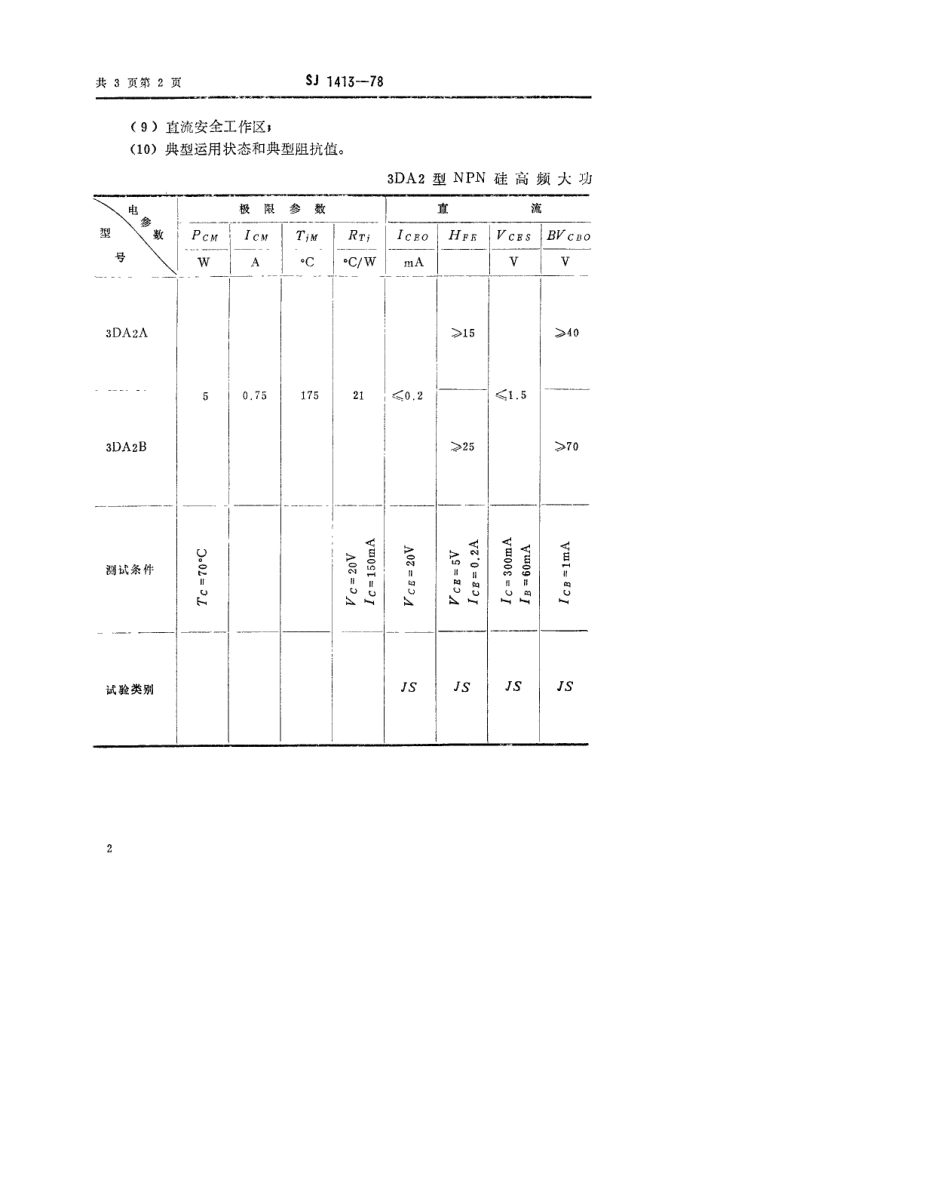【电子行业军用标准】SJ 1413-1978 3DA2型NPN硅高频大功率三极管.pdf.pdf_第2页