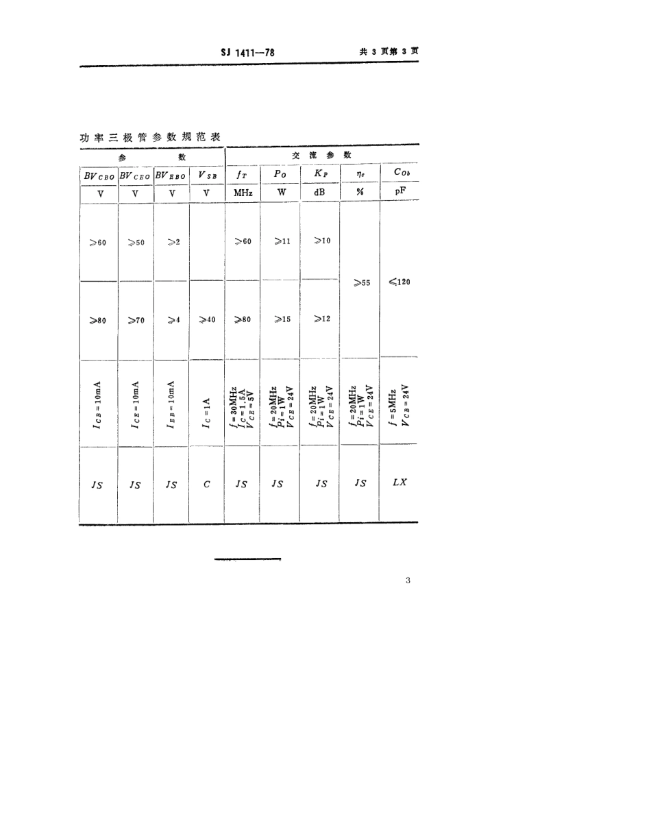 【电子行业军用标准】SJ 1411-1978 3DA5型NPN硅高频大功率三极管.pdf.pdf_第3页