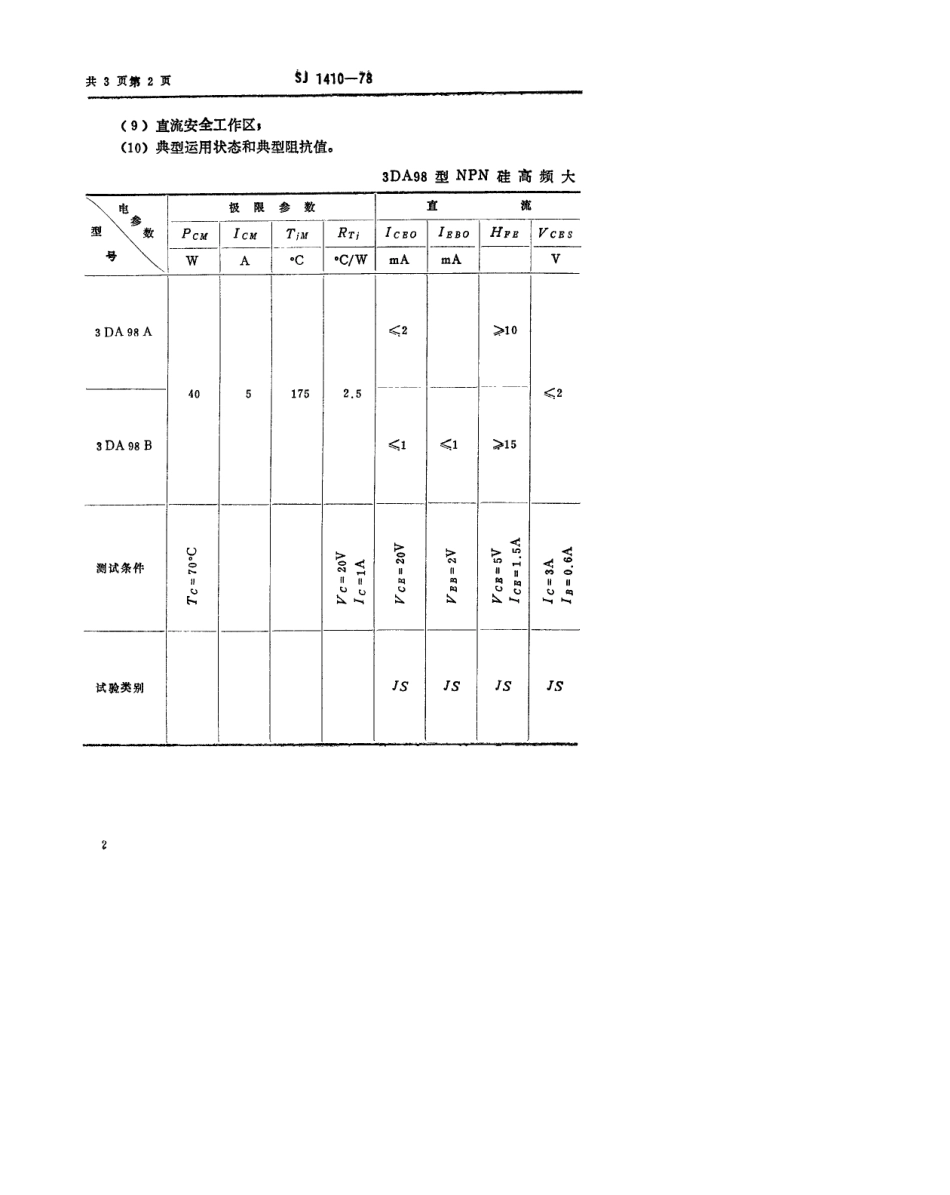 【电子行业军用标准】SJ 1410-1978 3DA98型NPN硅高频大功率三极管.pdf.pdf_第2页