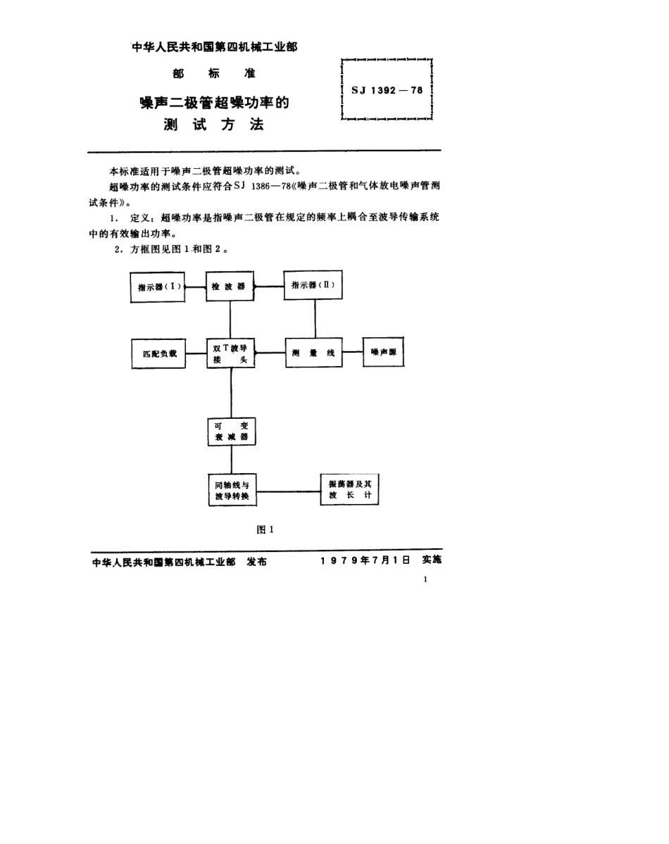 【电子行业军用标准】SJ 1392-1978 噪声二极管超噪功率的测试方法.pdf.pdf_第1页