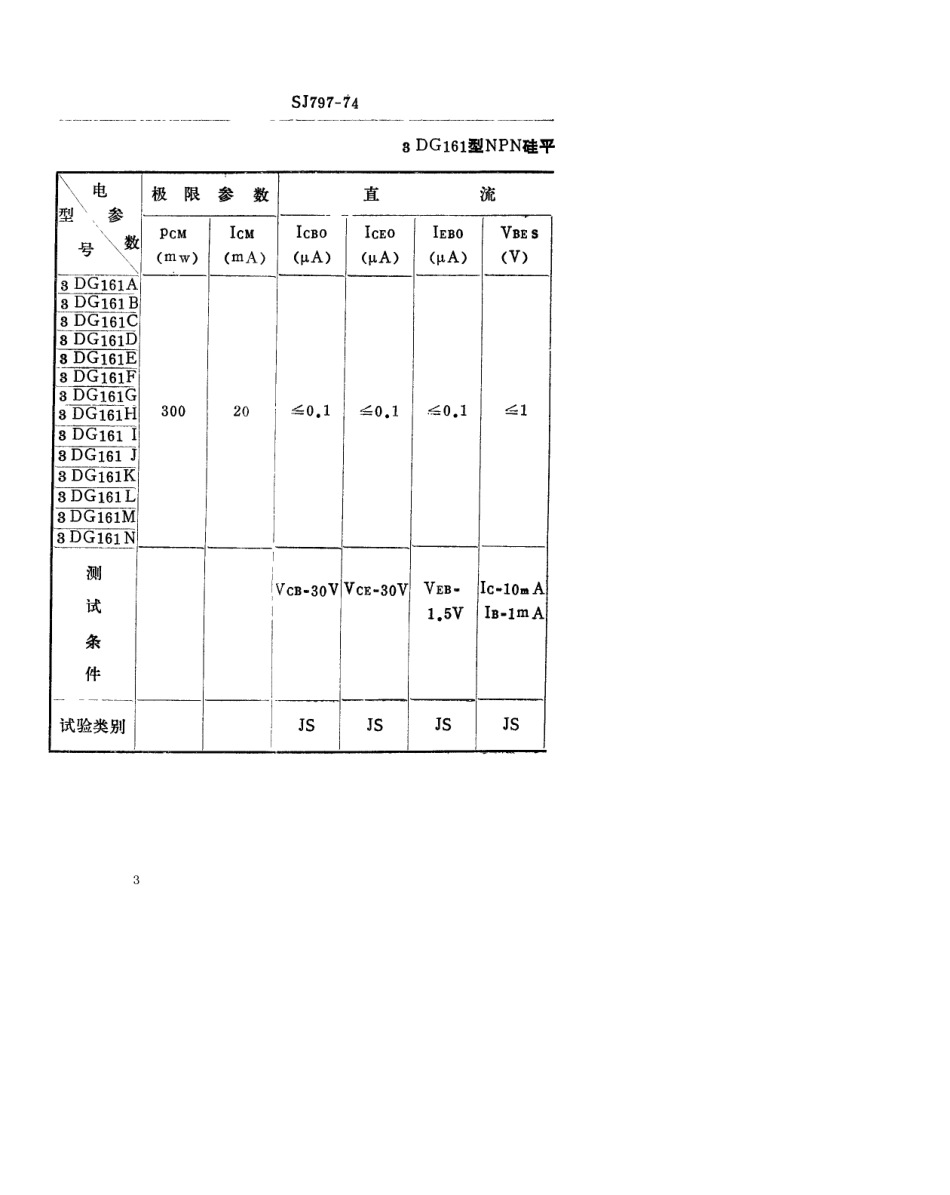 【电子行业军用标准】SJ 797-1974 3DG161型NPN硅平面高频小功率高反压三极管.pdf.pdf_第3页