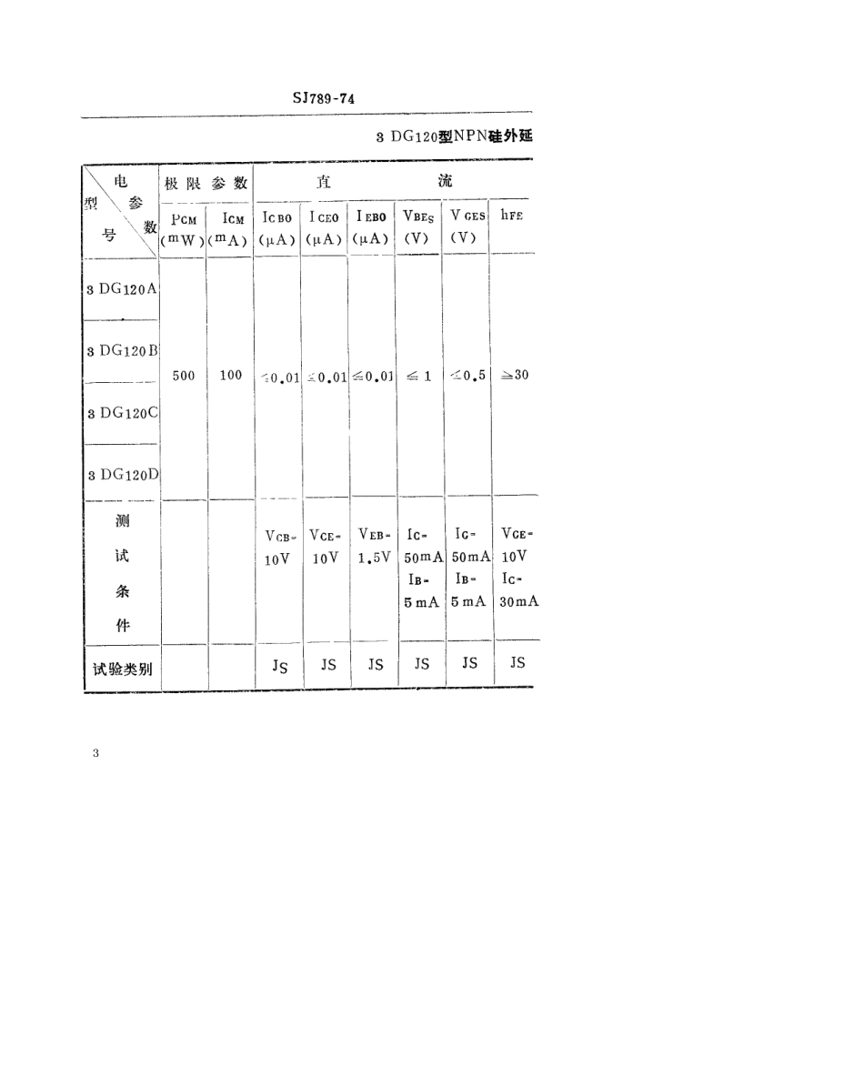 【电子行业军用标准】SJ 789-1974 3DG120型NPN硅外延平面高频小功率三极管.pdf.pdf_第3页