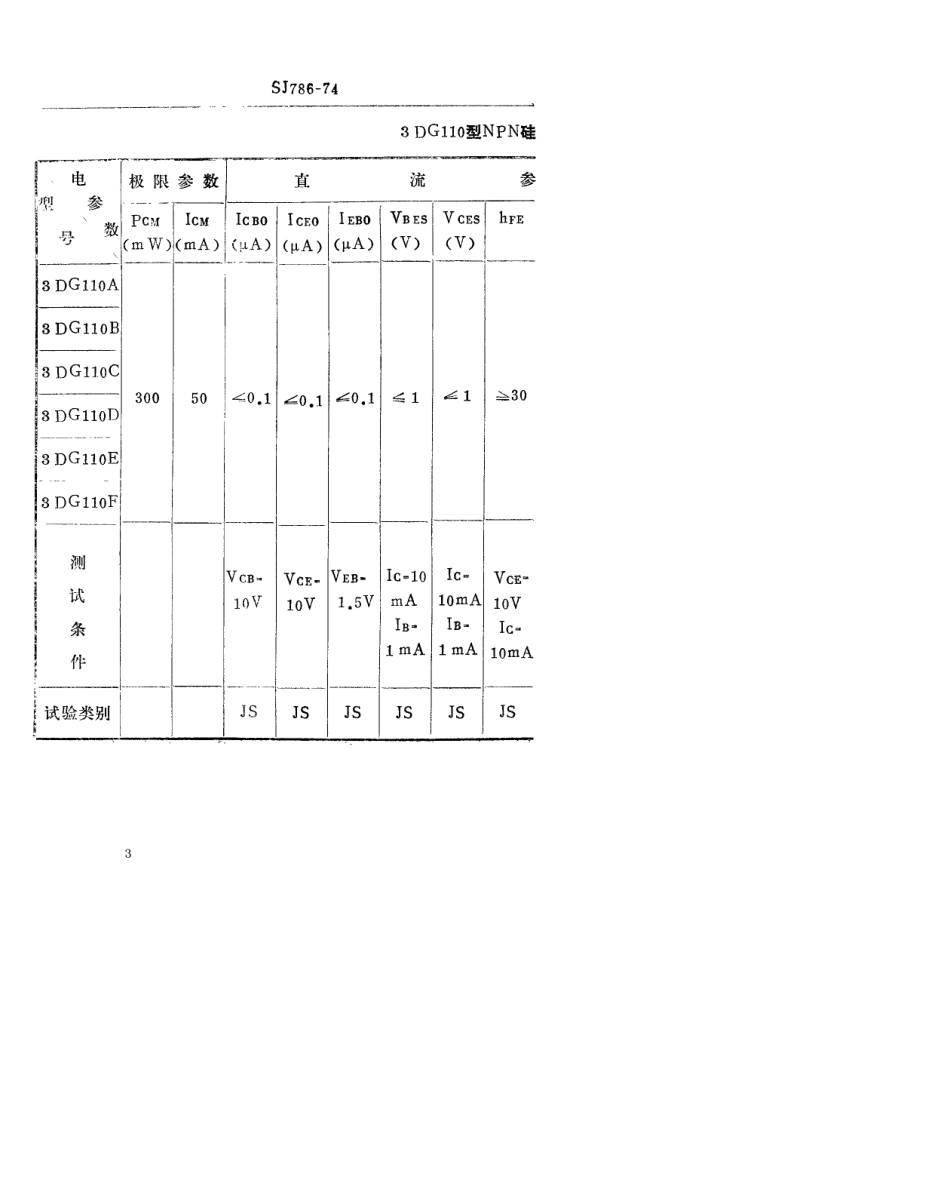 【电子行业军用标准】SJ 786-1974 3DG110型NPN硅外延平面高频小功率三极管.pdf_第3页