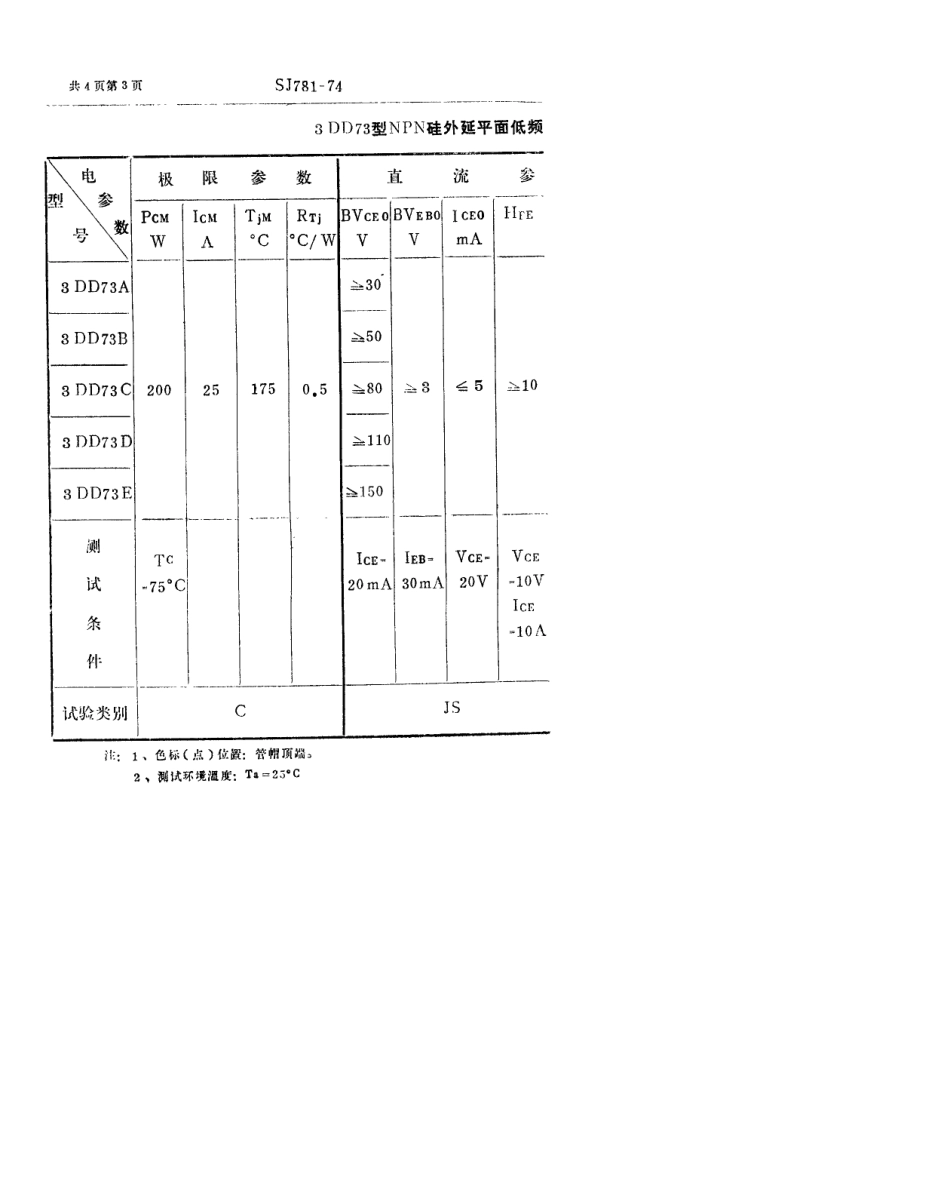 【电子行业军用标准】SJ 781-1974 3DD73型NPN硅外延平面低频大功率三极管.pdf_第3页