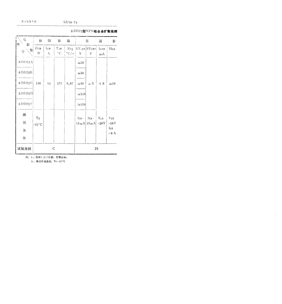 【电子行业军用标准】SJ 780-1974 3DD72型NPN硅合金扩散低频大功率三极管.pdf_第3页