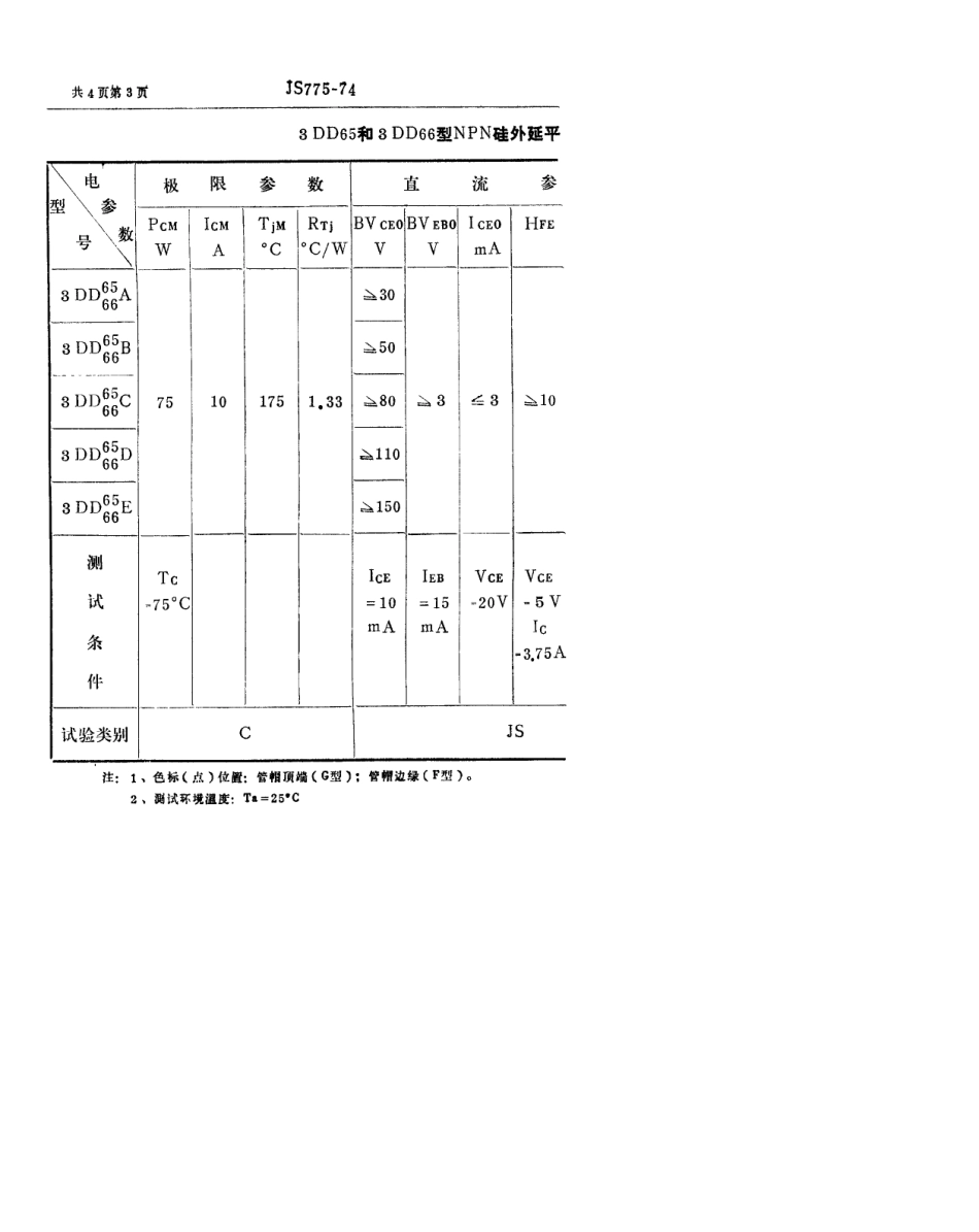【电子行业军用标准】SJ 775-1974 3DD65型和3DD66型NPN硅外延平面低频大功率三极管.pdf_第3页