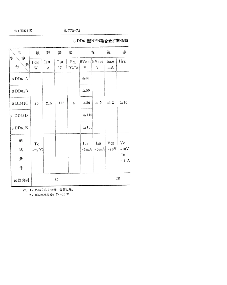 【电子行业军用标准】SJ 772-1974 3DD61型NPN硅合金扩散低频大功率三极管.pdf_第3页