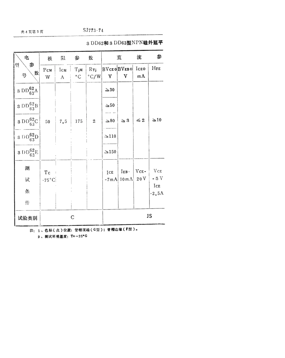 【电子行业军用标准】SJ 773-1974 3DD62型和3DD63型NPN硅外延平面低频大功率三极管.pdf_第3页