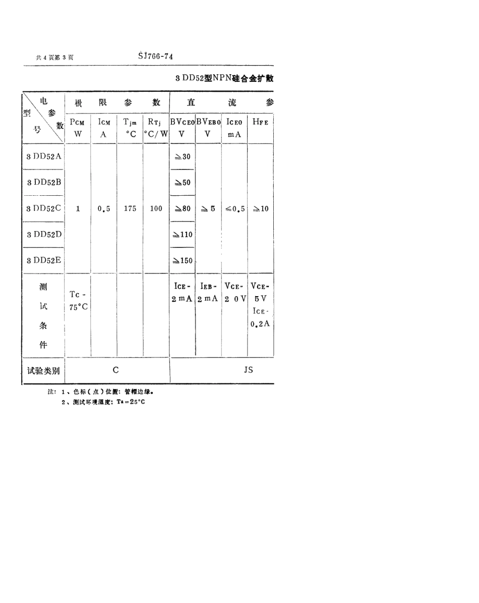 【电子行业军用标准】SJ 766-1974 3DD52型NPN硅合金扩散低频大功率三极管.pdf_第3页