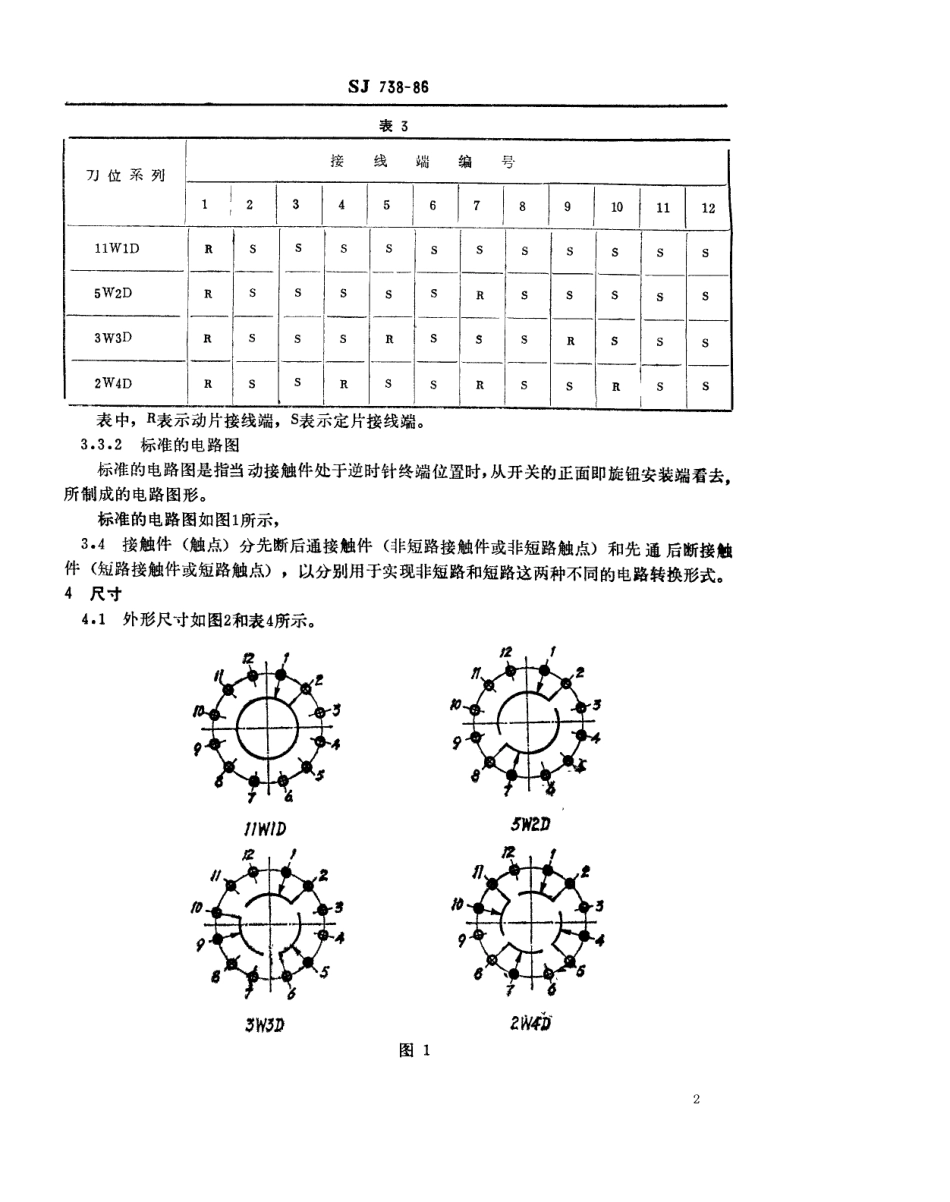 【电子行业军用标准】SJ 738-1986 中心安装的KX03型旋转片式开关(低电负荷) 最多2位、最大直径40毫米.pdf_第2页