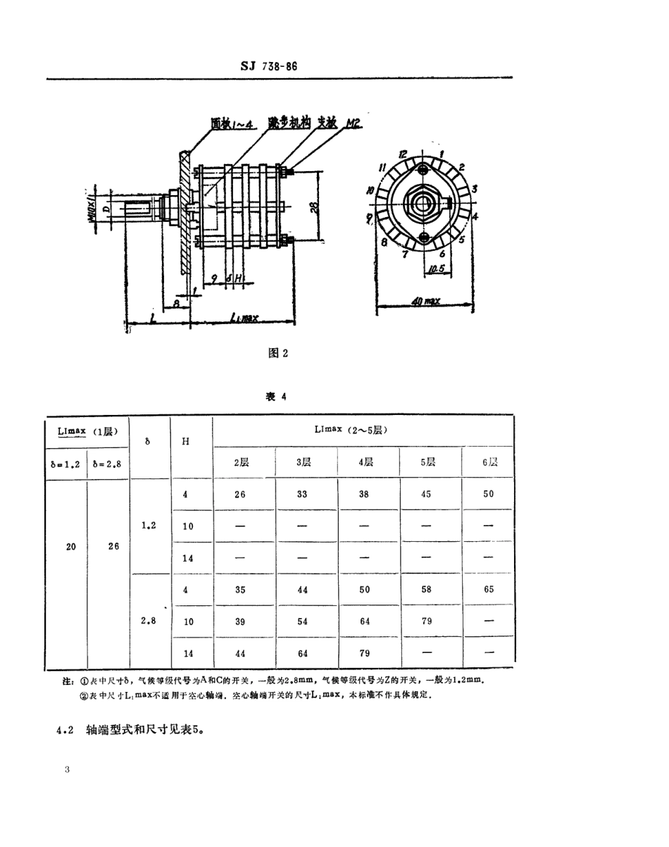 【电子行业军用标准】SJ 738-1986 中心安装的KX03型旋转片式开关(低电负荷) 最多2位、最大直径40毫米.pdf_第3页
