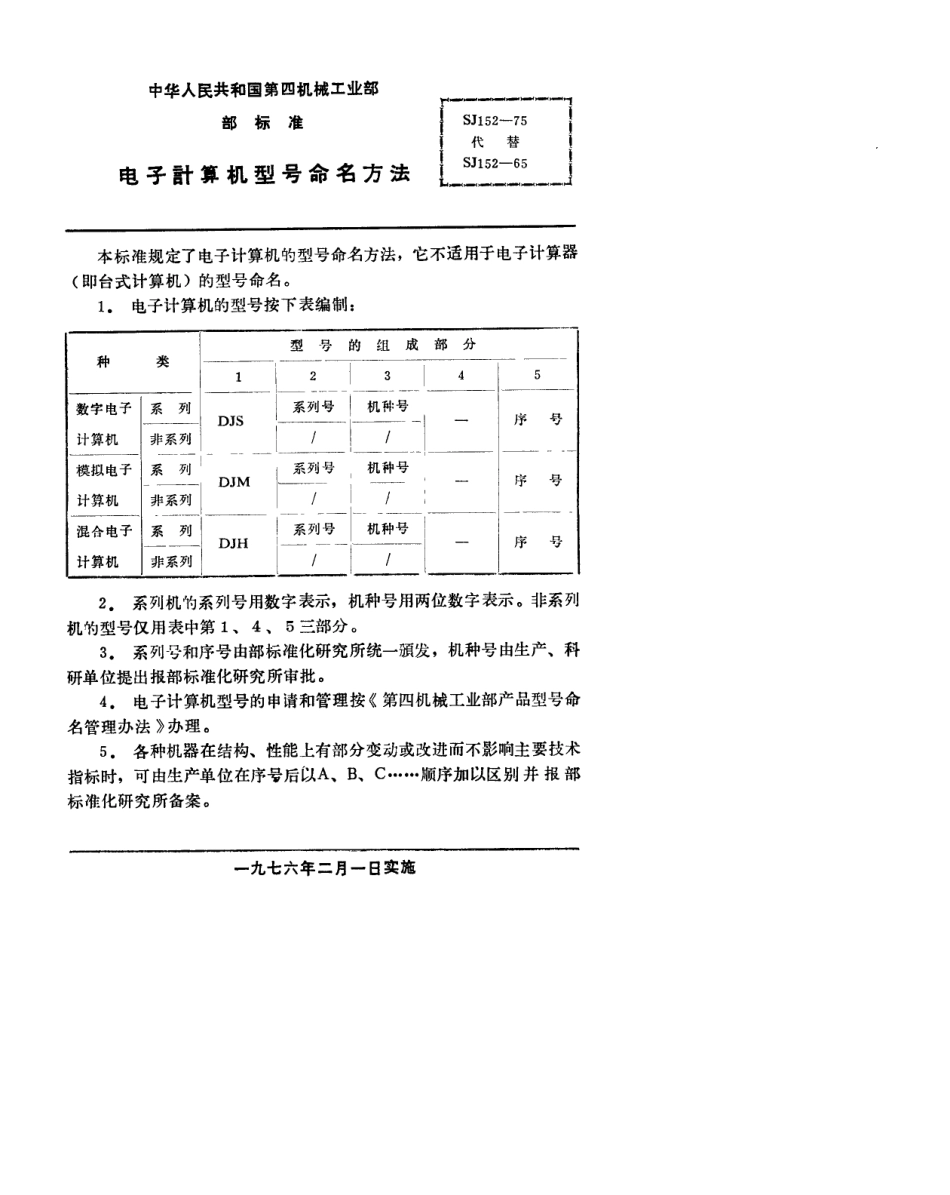 【电子行业军用标准】SJ 152-1975 电子计算机型号命名方法.pdf_第2页