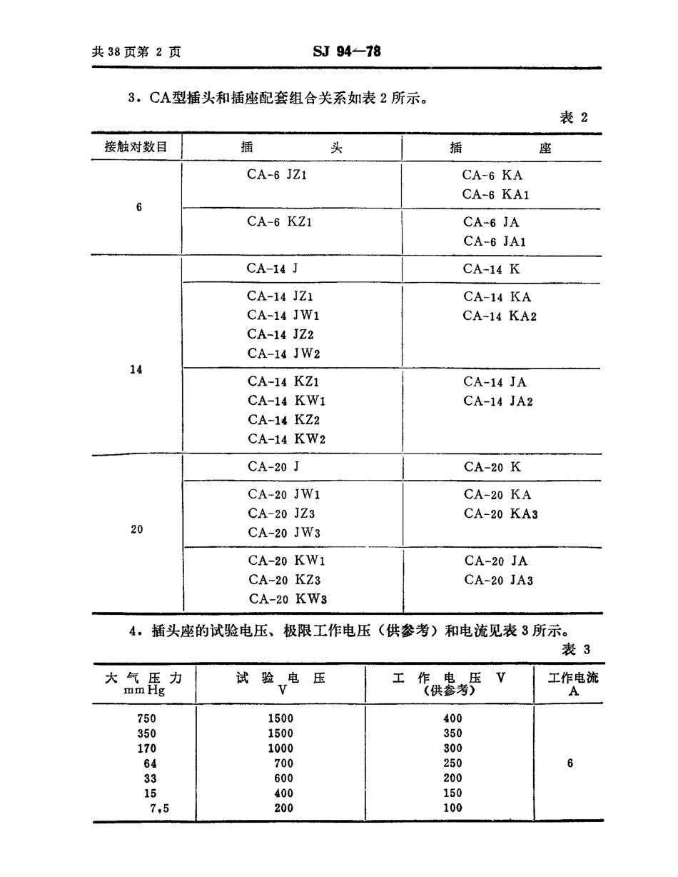 【电子行业军用标准】SJ 94-1978 CA型矩形插头座.pdf_第3页