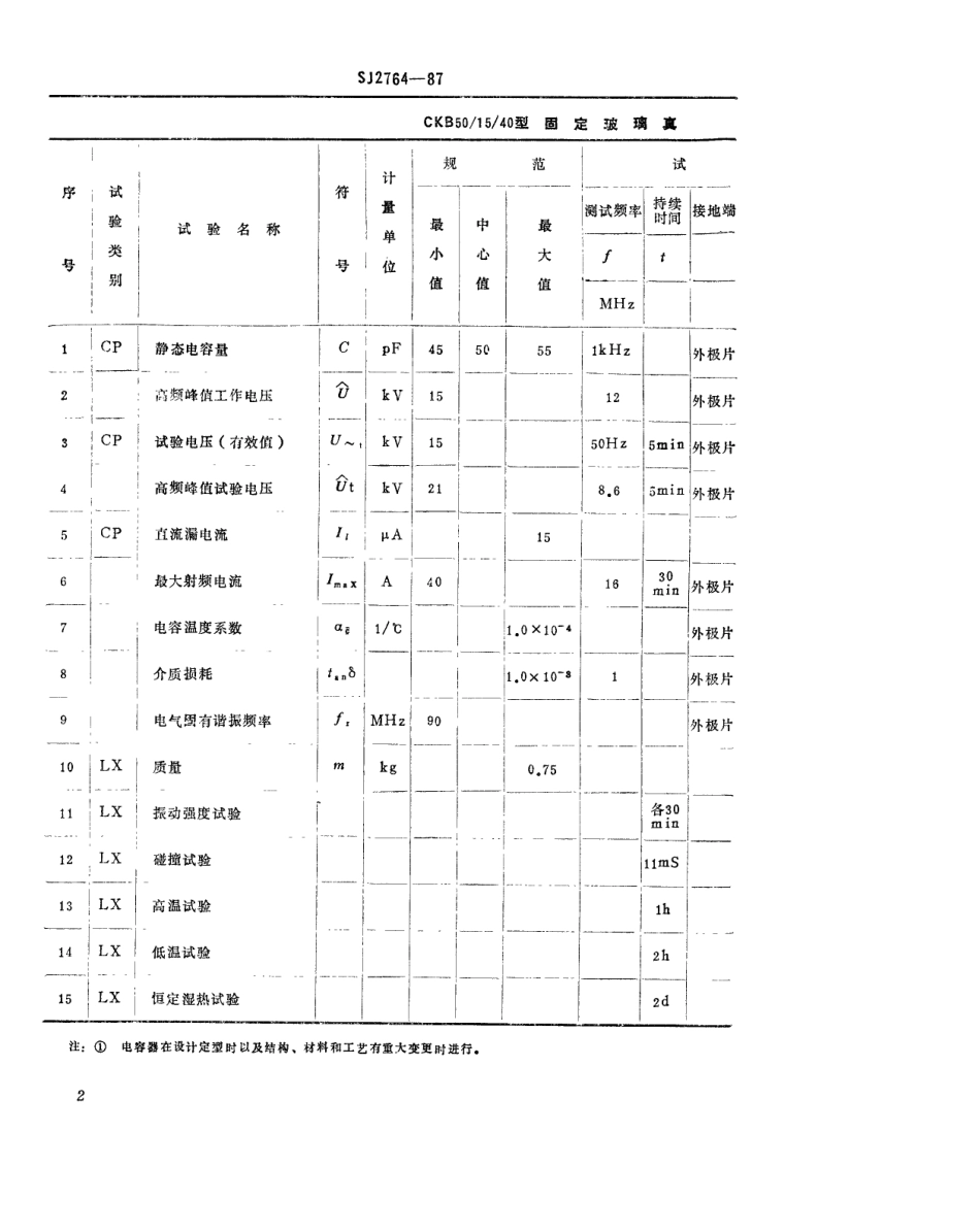 SJ 2764-1987 CKB50-15-40型固定玻璃真空电容器.pdf_第3页