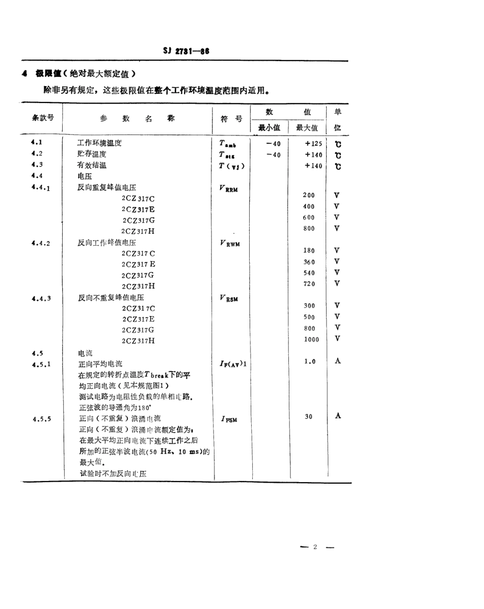 SJ 2731-1988 2CZ317型硅快开关整流二级管详细规范.pdf_第2页