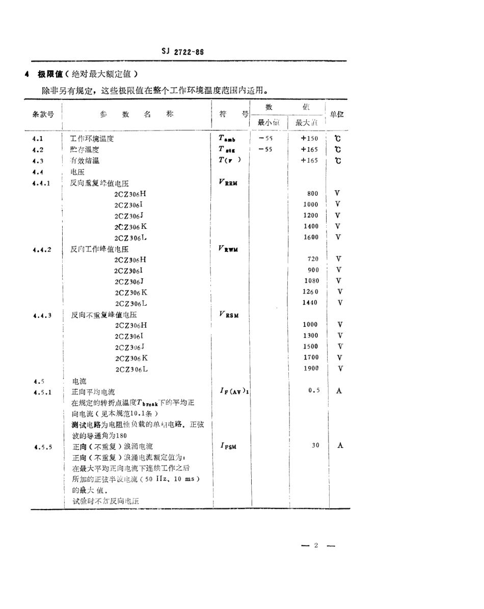 SJ 2722-1986 2CZ306 型硅快开关整流二极管详细规范.pdf_第2页