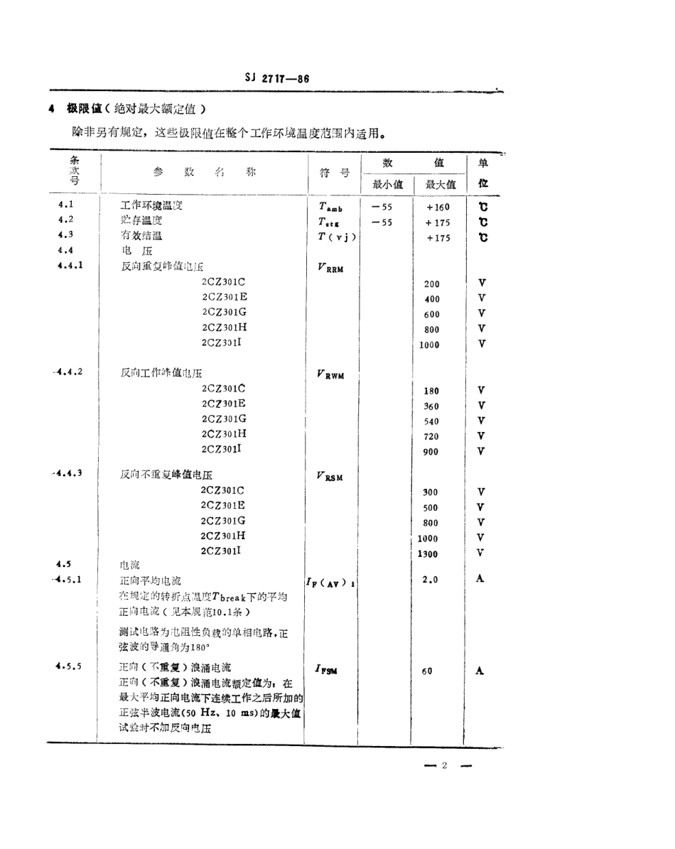 SJ 2717-1986 2CZ301型硅普通整流二极管详细规范.pdf_第2页