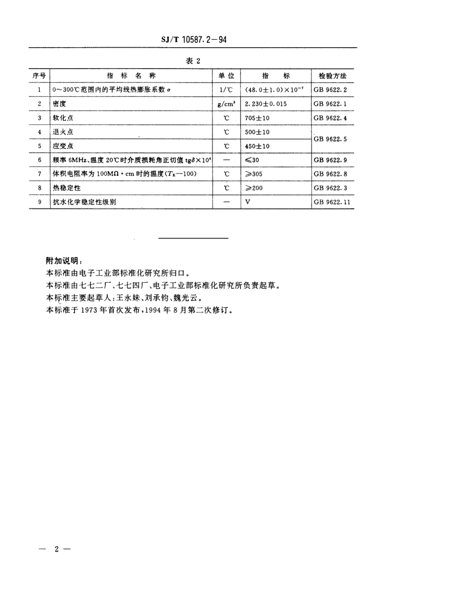 【电子行业军用标准】SJT 10587.2-1994 DM-308型电子玻璃技术数据.pdf_第2页