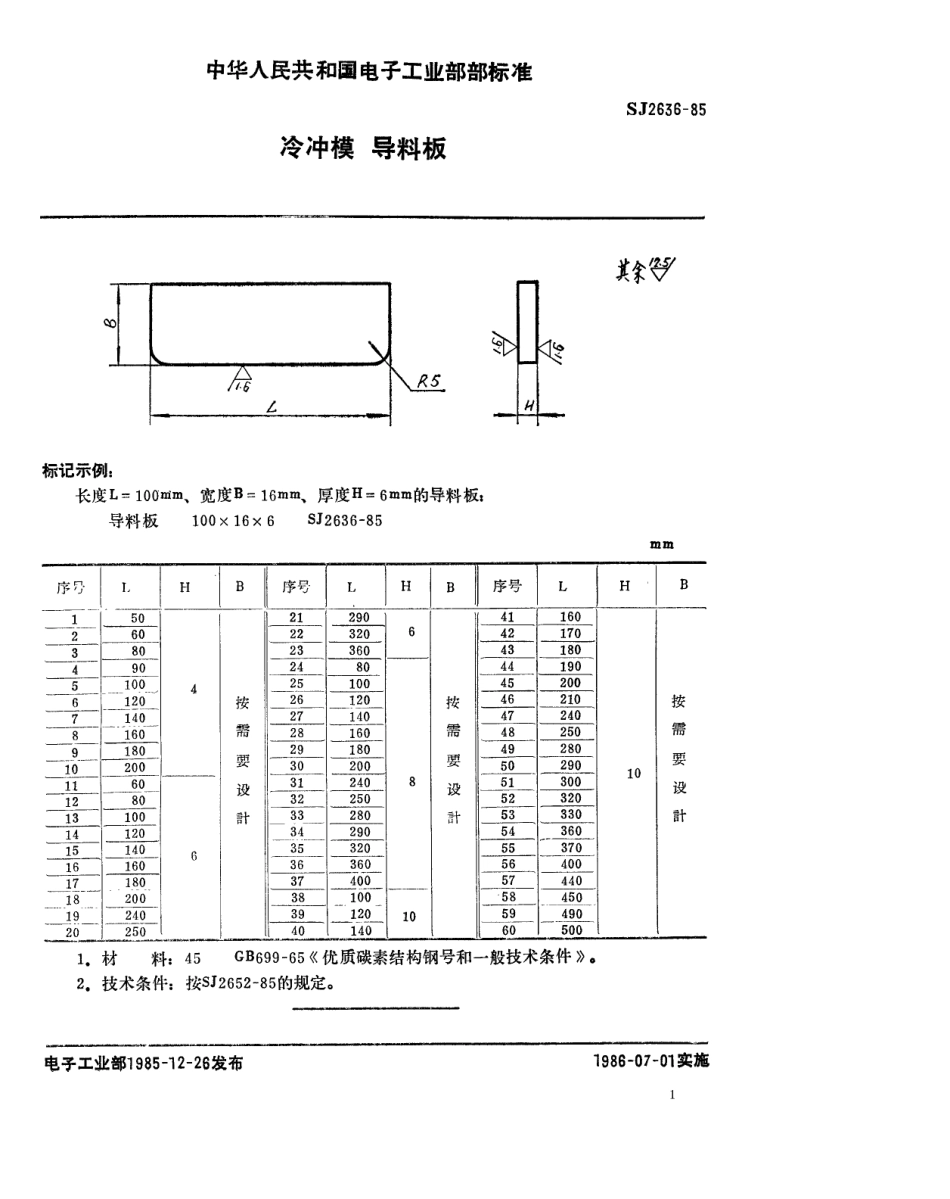 SJ 2636-1985 冷冲模 导料板.pdf_第1页