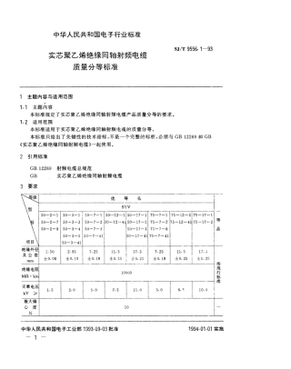 【电子行业军用标准】SJT 9556.1-1993 实芯聚乙烯绝缘同轴射频电缆质量分等标准.pdf