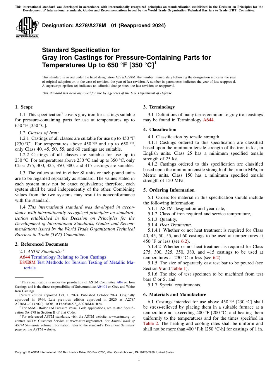 ASTM A278 - A 278M - 01 (2024).pdf_第1页