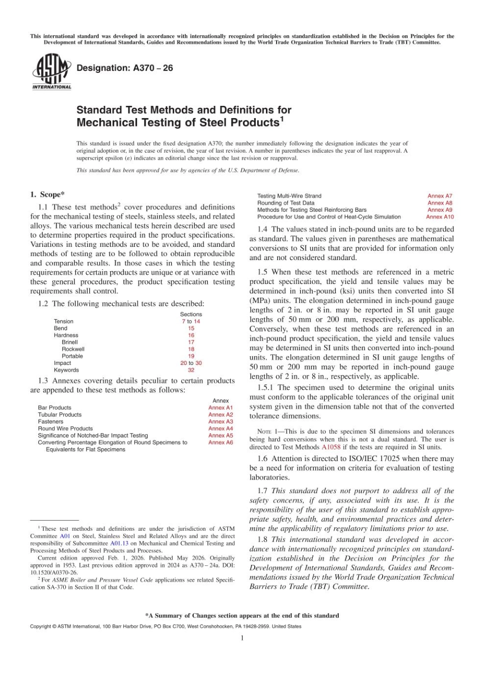 ASTM A370-26  钢制品力学试验的标准试验方法和定义正版(1).pdf_第1页